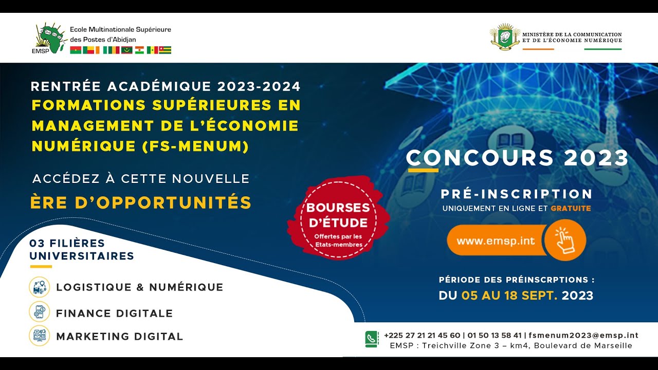 Spot Concours 2023 d'entrée aux Formations Supérieures en Management de l'Economie Numérique 